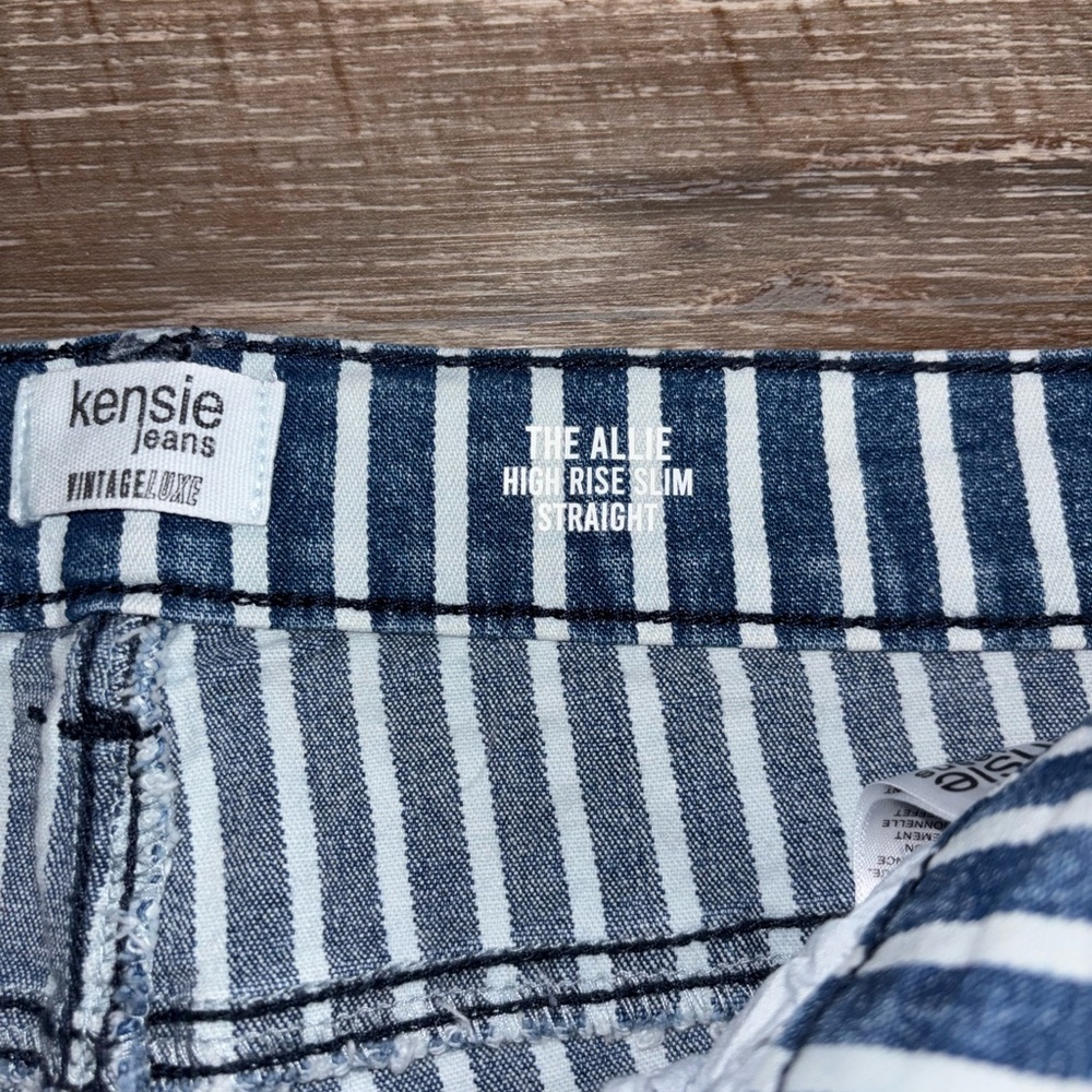 Kensie Blue & White Vertical Stripe Straight Jeans - Picture 3 of 5